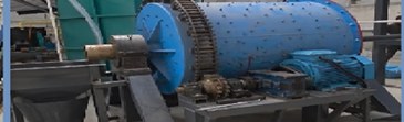 Blue rotary grinding mill with chain drive and electric motor